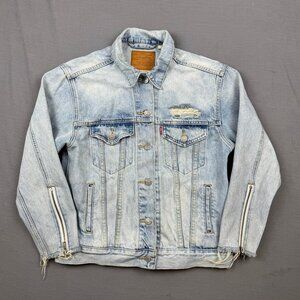 Levi's Premium Women Small Blue Jean Denim Trucker Jacket Distressed Light Wash
